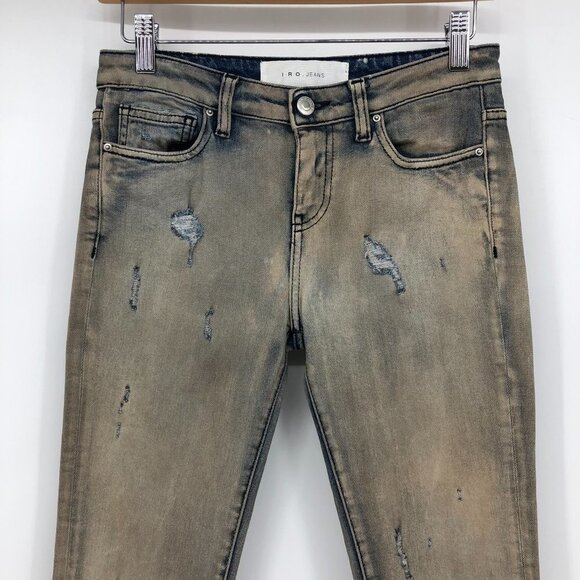 IRO Tan Distressed Mid-Rose Skinny Jeans in faded Blue  and brown mix size 25 - Picture 5 of 16